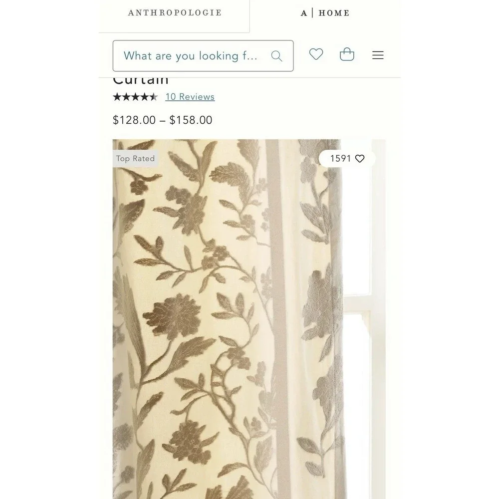 New Anthropologie Francine Woven Floral Curtain Set 2 Panels 63